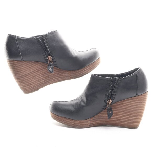 Dr. Scholl‘s Women Vegan Leather HARLIE Ankle Bootie Wedges 7 Black/Brown - Picture 1 of 16